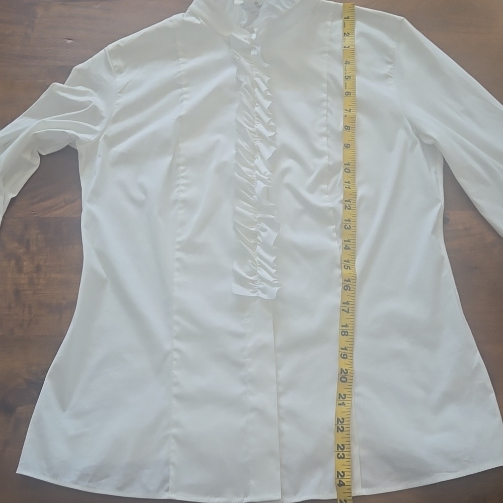 Akris Punto White Cotton Poplin And Elastane Ruffled Button Down Size 8 - Picture 11 of 16